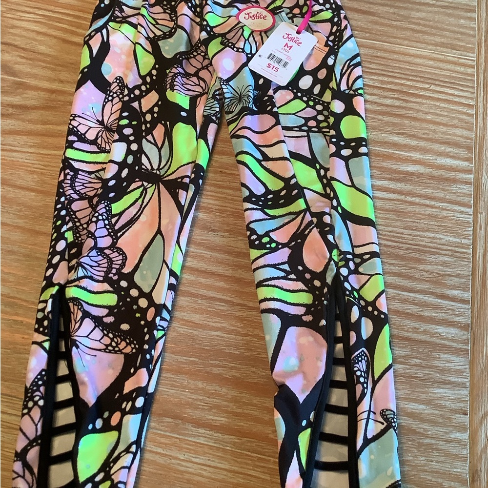 Justice Neon Butterfly Print Girls' Leggings - Black, Pink, Green, Blue